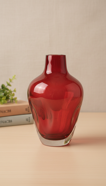 Hand-blown pohutukawa red glass vase