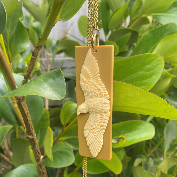 Tania Tupu, Need a new look or change? The falcon spiritually carries a message of transition and change. Take flight with this powerful visionary bird representing fearlessness, wisdom, and kaitiakitanga. Inspired by the need for change, to be fearless, versatile and adaptable like the kārearea A statement pendant piece featuring our kārearea Proudly handcrafted 3-dimensional NZ artworks suspended on a long stainless steel chain
